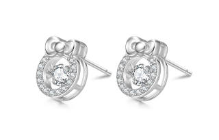 TIDECOLOR Hello Kitty 925 Sterling Silver Synthetic Cubic Zirconia Sterling Silver Stud Earrings Women's Silver
