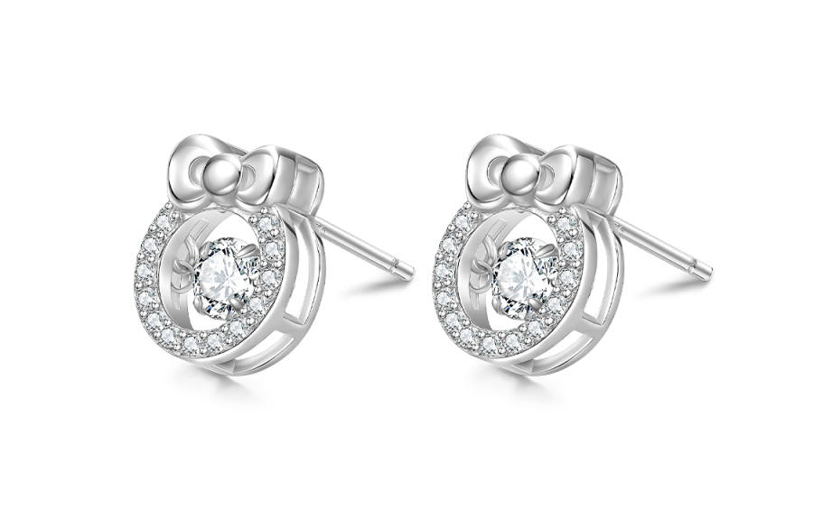 TIDECOLOR Hello Kitty 925 Sterling Silver Synthetic Cubic Zirconia Sterling Silver Stud Earrings Women's Silver