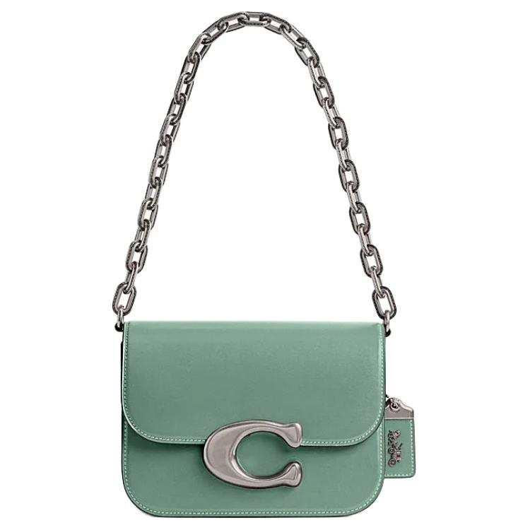 COACH IDOL Cow Leather Shoulder Bag, Crossbody Bag, Handbag Small Women's Aquamarines Stone Color