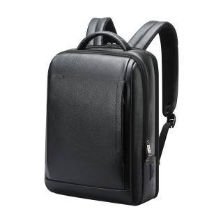 BOPAI Top Grain Cow Leather Backpack Laptop Backpack Regular Men's Black