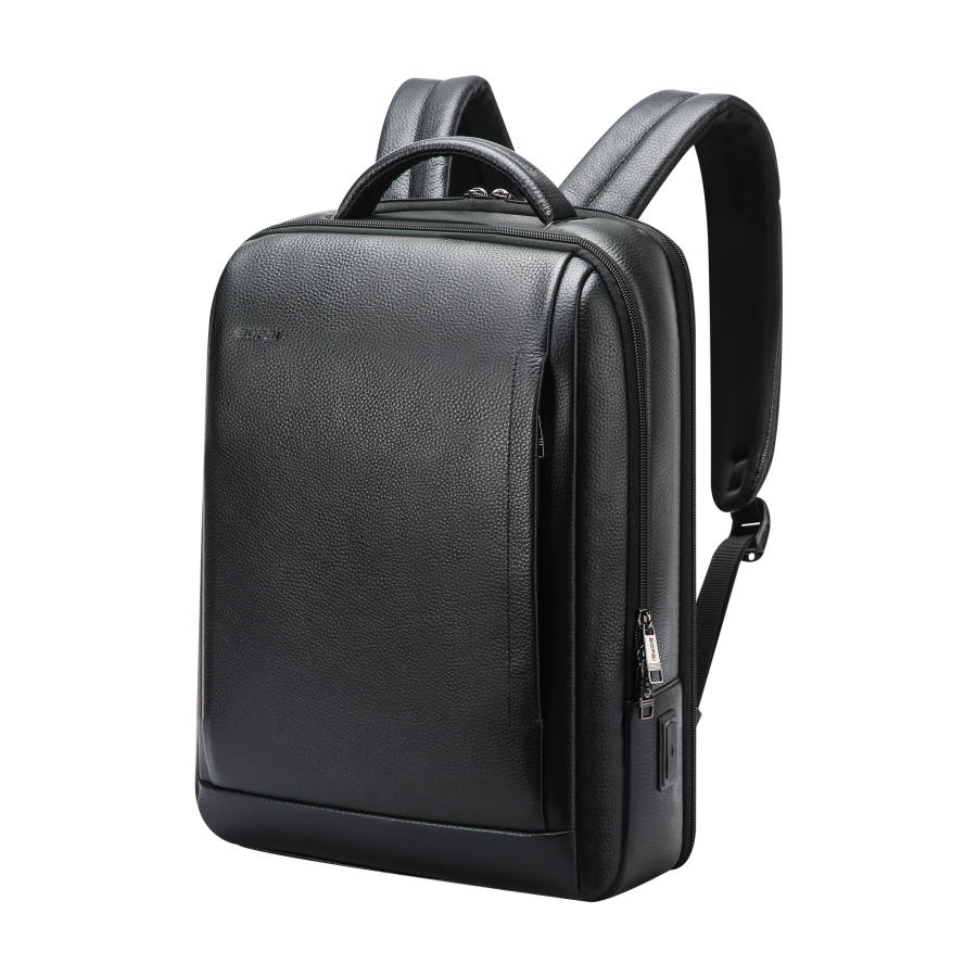 BOPAI BOPAI Top Grain Cow Leather Backpack Laptop Backpack Regular Men's Black