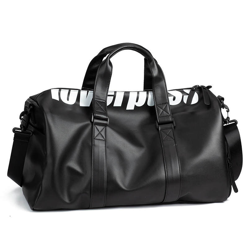 LOVERPUSS Polyurethane Travel Gym Bag Small Unisex Cool Black