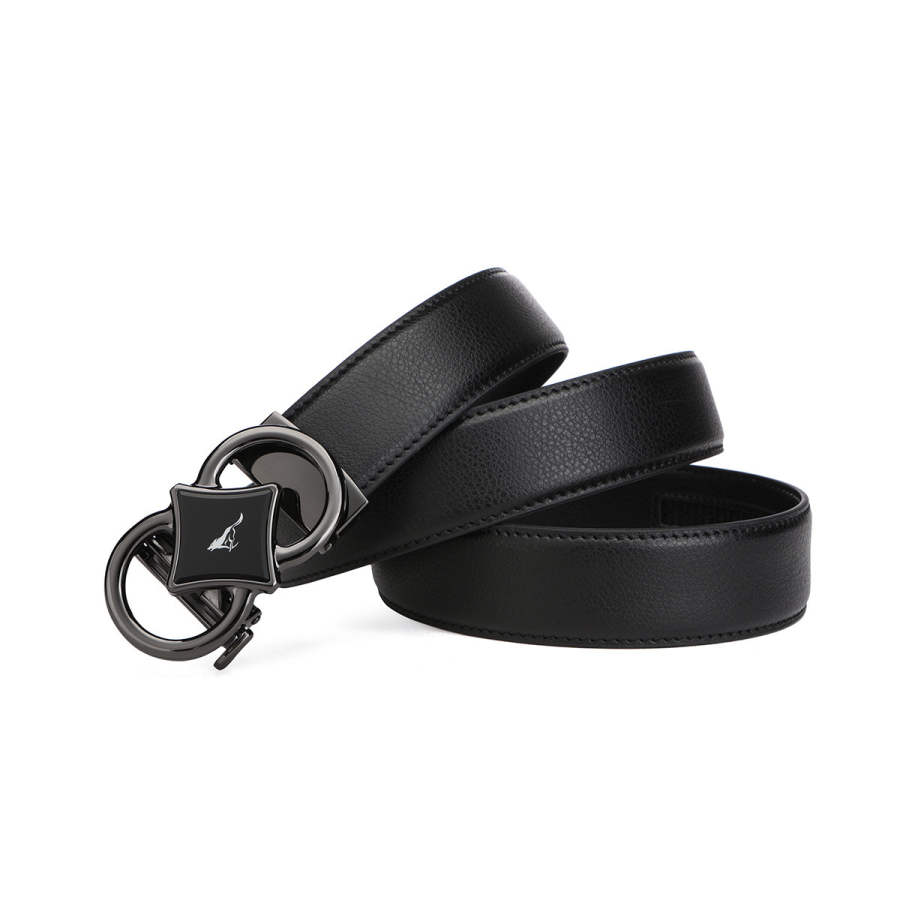 SEPTWOLVES Automatic Buckle Korean Style Youth Business Leather Belts Men's Black Width 3.5CM