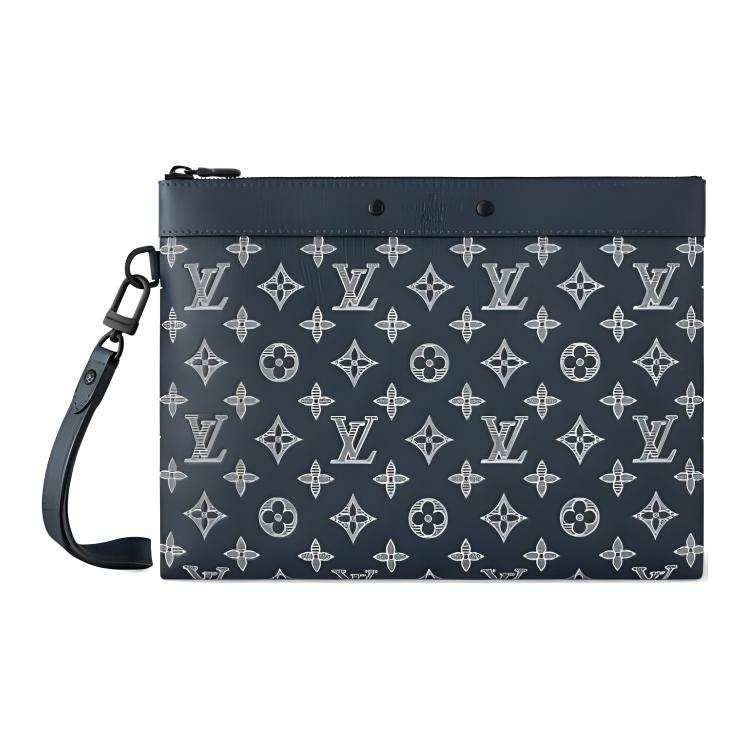 LOUIS VUITTON Pochette To Go Monogram Shadow Calfskin Crossbody Bag, Shoulder Bag Women's Marine Blue