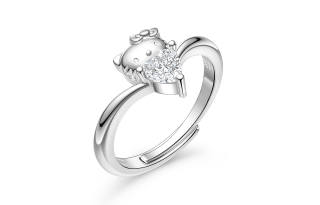 TIDECOLOR Hello Kitty 925 Sterling Silver Synthetic Cubic Zirconia Rings Women's Silver