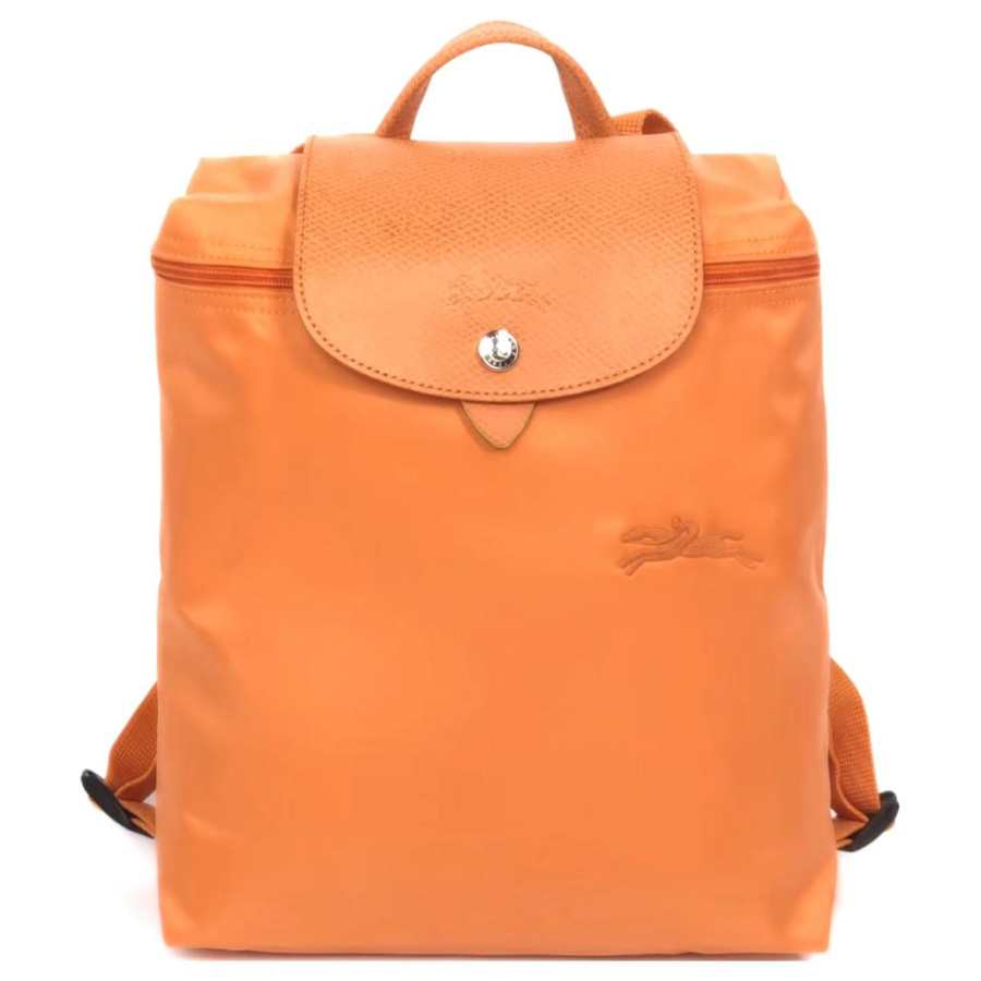 LONGCHAMP Le Pliage Green Recycled Canvas With Leather Trim Backpack Women's Orange