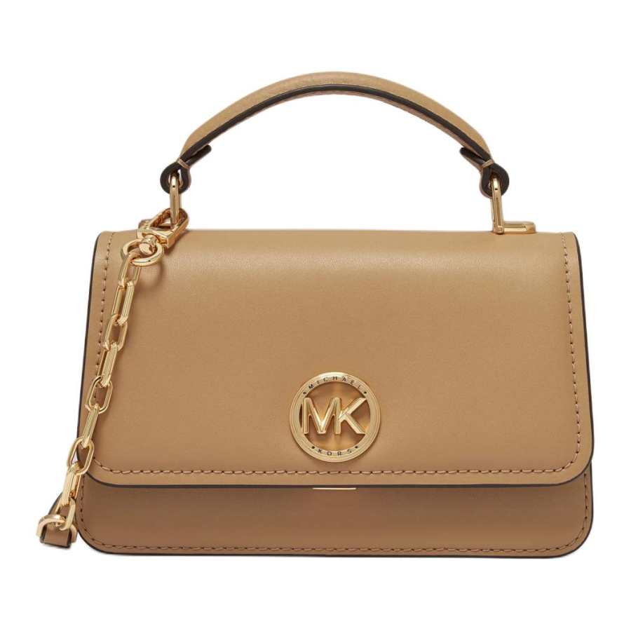MICHAEL KORS Delancey Cow Leather One Shoulder Handbag, Crossbody Bag Small Women's Camel