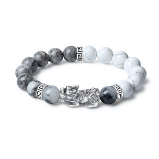 ZOKS S999 Fine Silver Gift Beaded Bracelet For Boyfriend Men's Black White Exquisite Box
