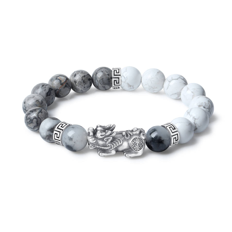ZOKS S999 Fine Silver Gift Beaded Bracelet For Boyfriend Men's Black White Exquisite Box