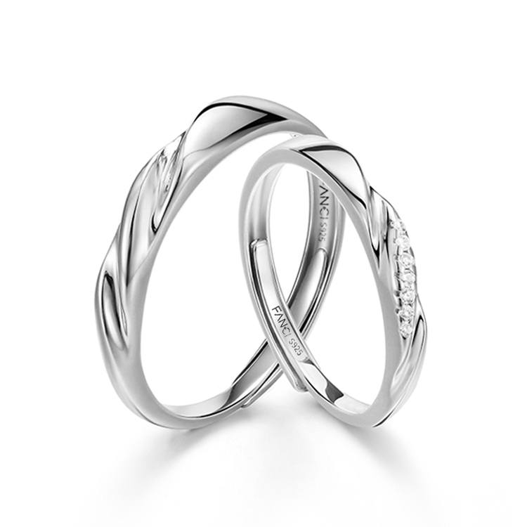 FANCI FANCI 999 Fine Silver Diamond Ring Pair Unisex