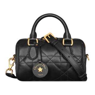 DIOR Groove Macrocannage Calfskin Boston Bag, Handbag, Shoulder Bag, Crossbody Bag Mini Women's Black