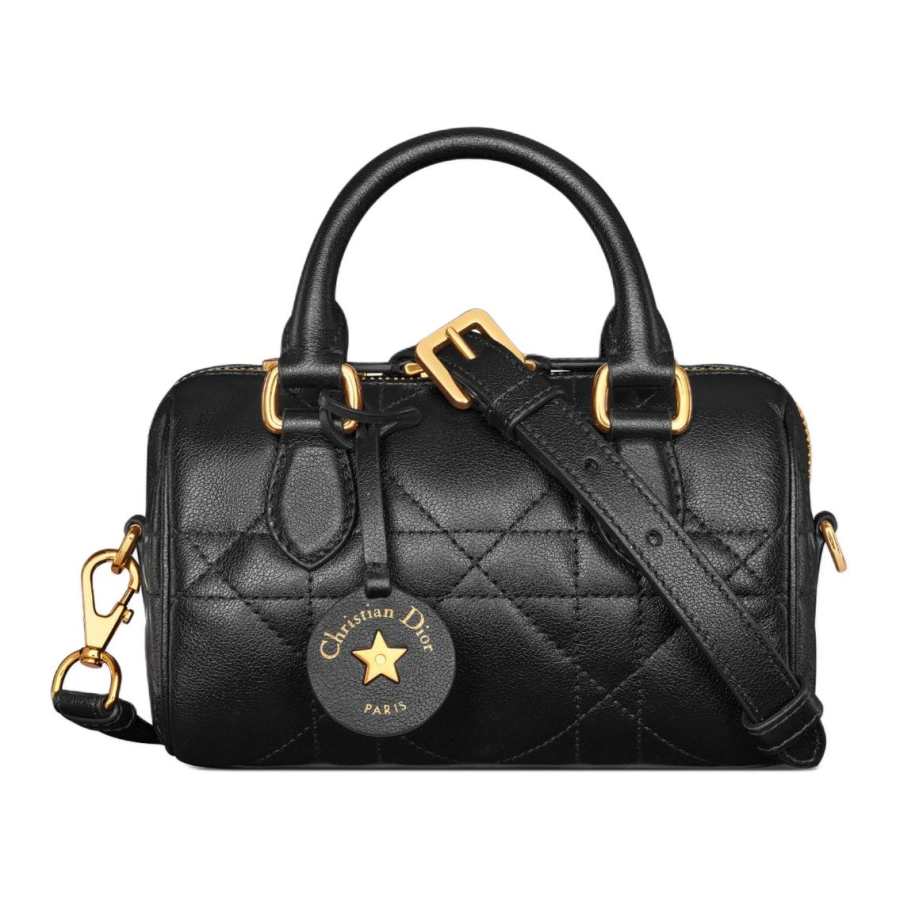 DIOR DIOR Groove Macrocannage Calfskin Boston Bag, Handbag, Shoulder Bag, Crossbody Bag Mini Women's Black
