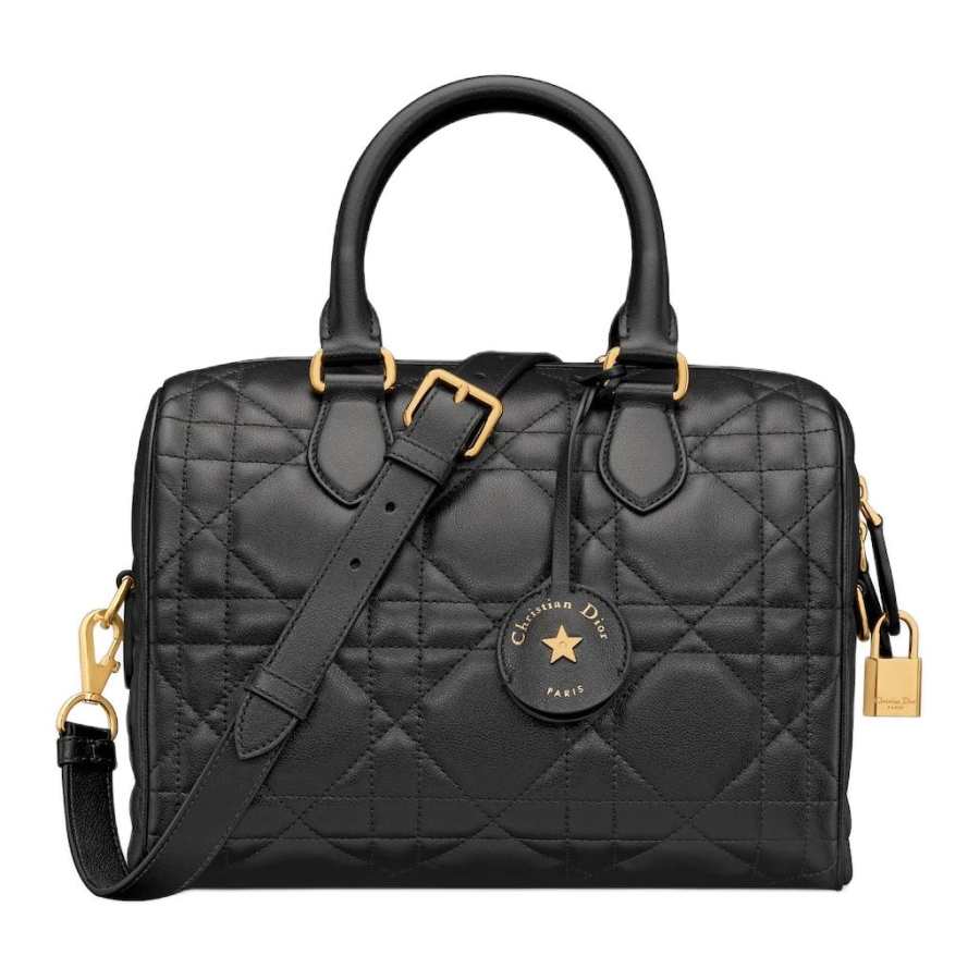 DIOR Groove Macrocannage Calfskin Boston Bag, Handbag, Shoulder Bag, Crossbody Bag Regular Women's Black