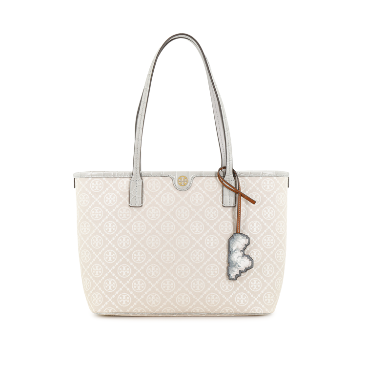TORY BURCH T Monogram Fabric Tote Bag, Shopping Bag, Shoulder Bag, Handbag Small Women's Mist Gray