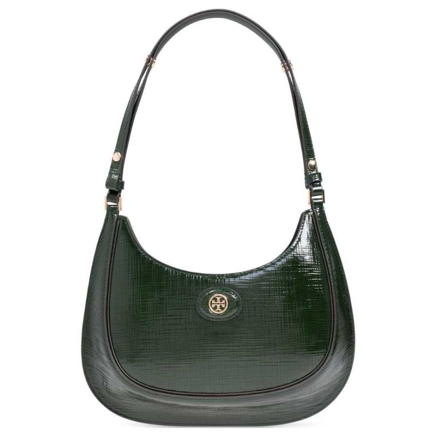 TORY BURCH Robinson Embossed Leather Crescent Bag Handbag, Shoulder Bag Medium Women's Dark Green