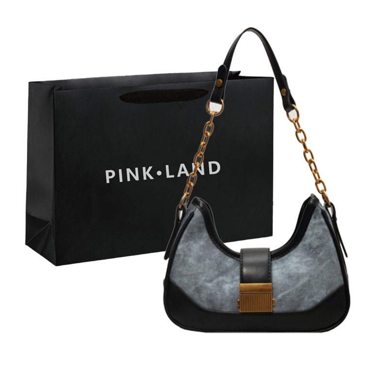 PINK·LAND Pu Shoulder Bag With Chain Women's Black/Khaki/Blue/Brown
