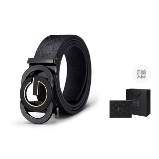 GOLF Top Grain Cow Leather Automatic Buckle Belt Men's Black Gold/Black Silver Width 3.5cm