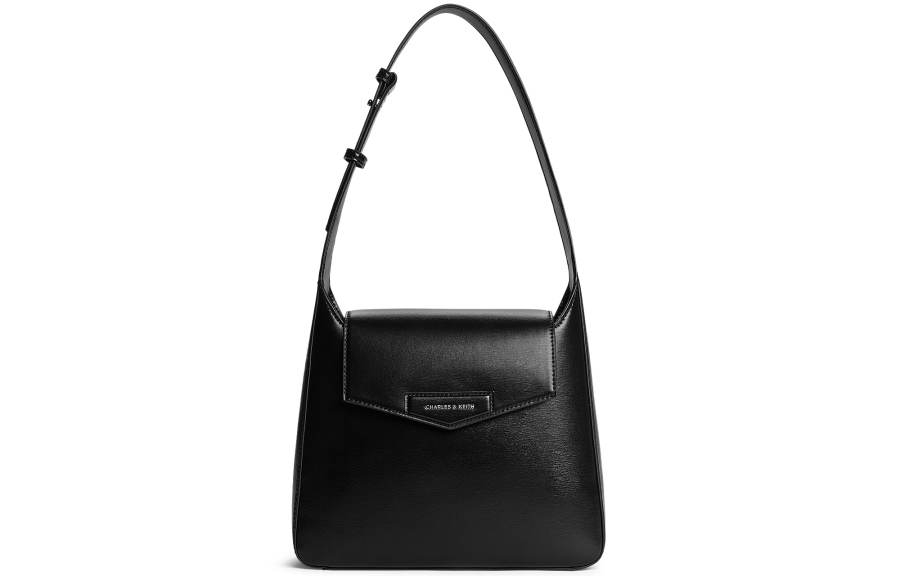 CHARLES&KEITH Pu Shoulder Bag Women's Noir Black/Oat/Slate Blue Gray Blue
