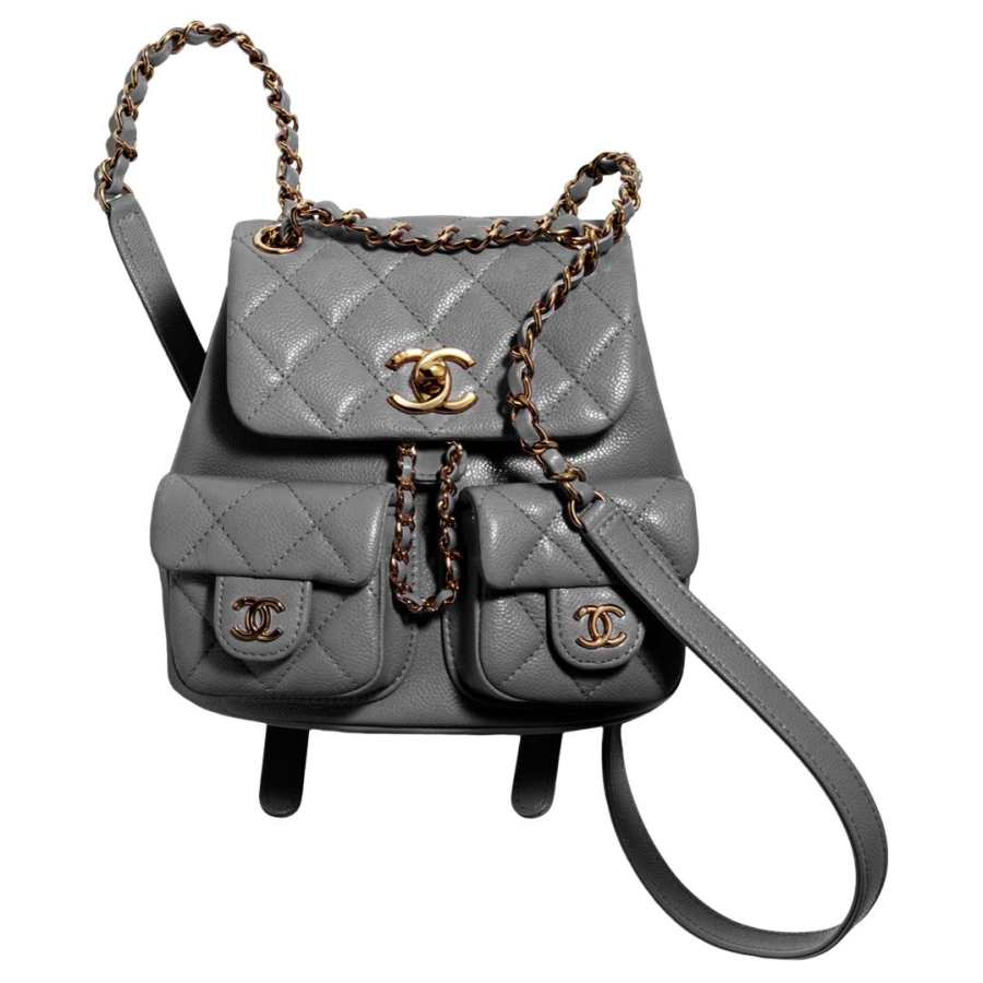 CHANEL Duma Grain Cow Leather Material Gold Metal Backpack Small Women's Gray