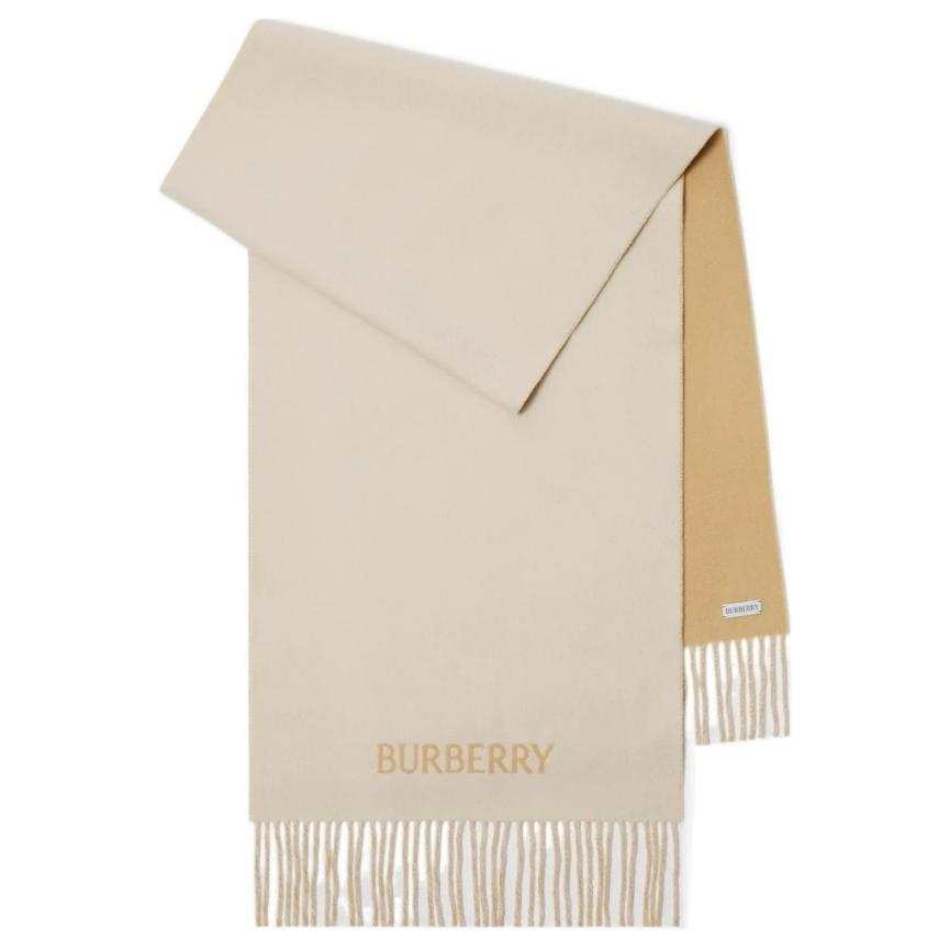 Burberry Logo Embroidered Fringed Scarf