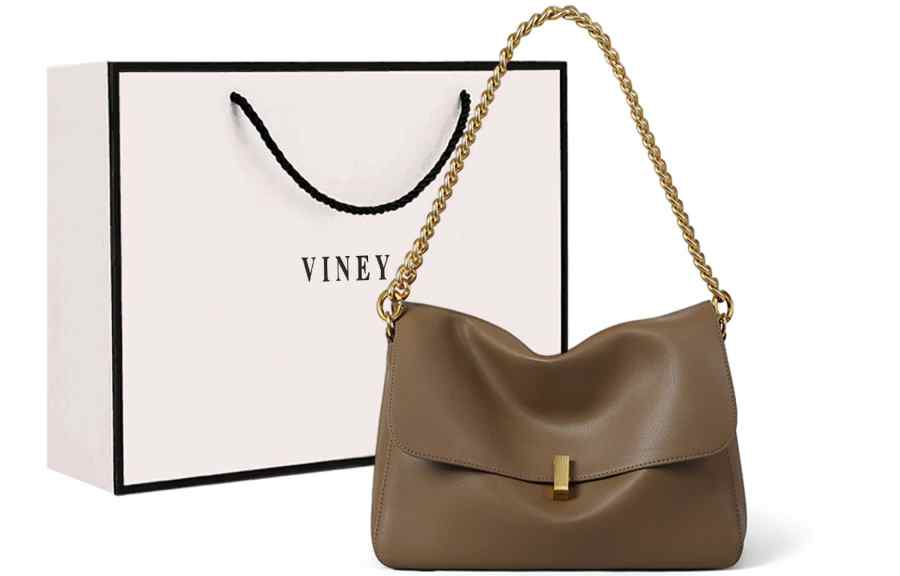 VINEY Cow Leather Shoulder Bag, Crossbody Bag, Underarm Tote Large Women's Khaki