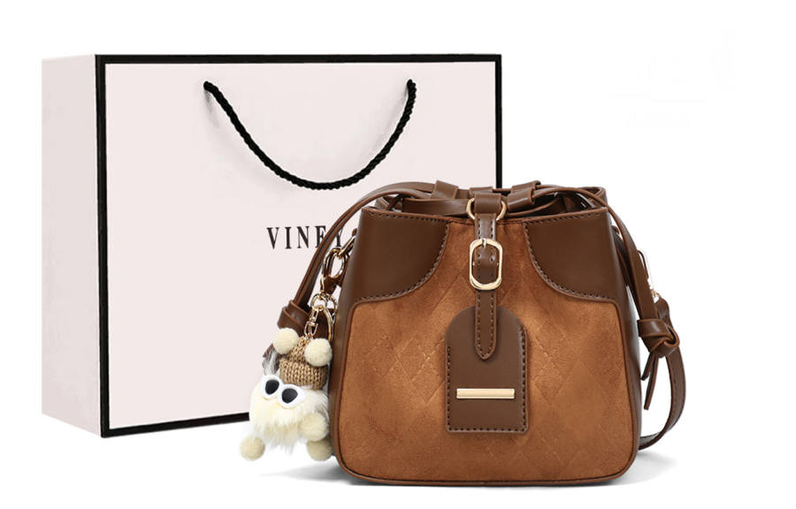 VINEY Synthetic Leather Shoulder Bag, Crossbody Bag, Bucket Bag Medium Women's Brown