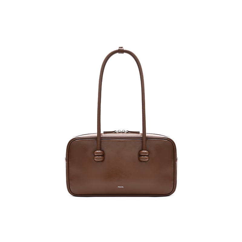 MUVA Cow Leather Shoulder Bag Women's Burnt Tea Brown/Twilight Black/Ecru/Party Red