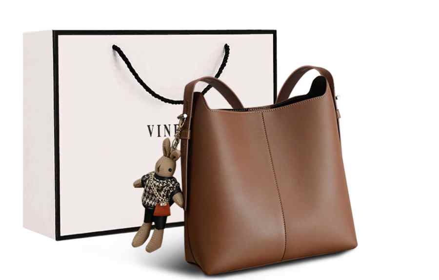 VINEY Cow Leather Shoulder Bag, Crossbody Bag, Bucket Bag Large Women's Caramel