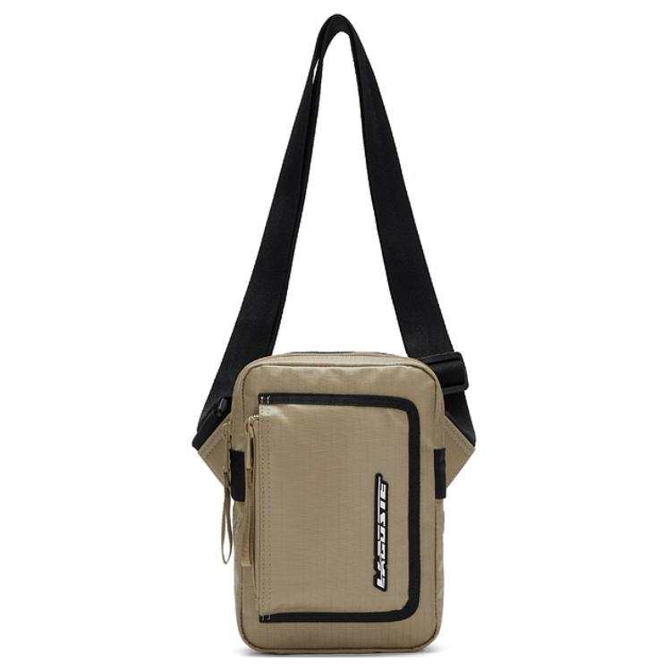 LACOSTE Coated Polyester Crossbody Bag, Shoulder Bag Men's Steel Blue/Tea Brown
