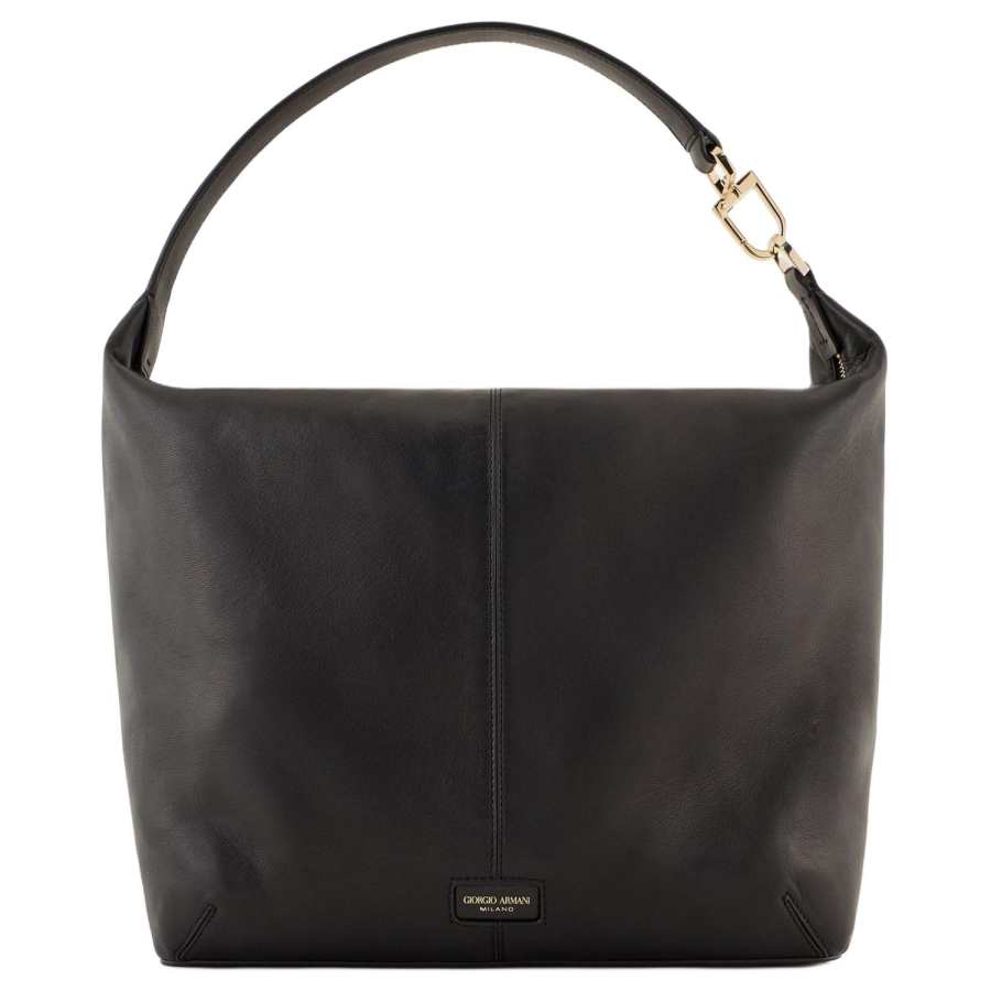 GIORGIO ARMANI ARMANI Lambskin Crescent Bag Handbag Large Women's Black