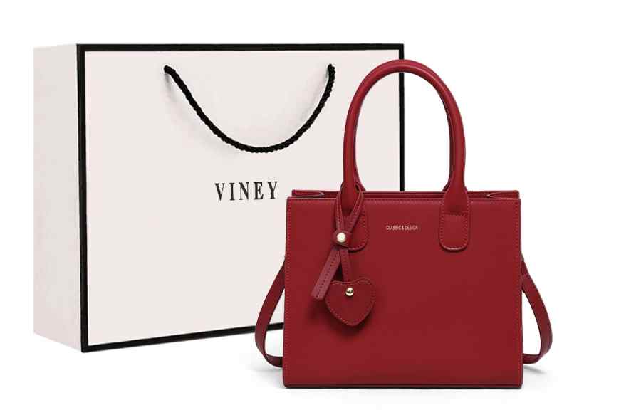 VINEY Cow Leather Portable Crossbody Bag, Shoulder Bag, Mom Bag Large Women's Red