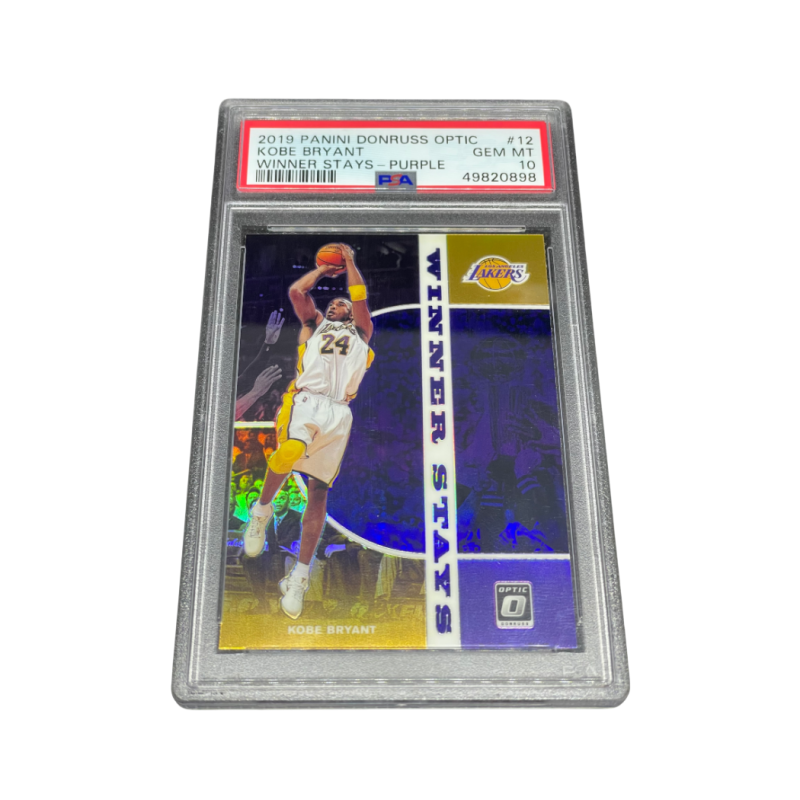 PANINI Kobe 2019 20 Donruss Optic Purple, Full Grade PSA10, Back Record Lakers Two Peat, Superstar Card Graded Cards