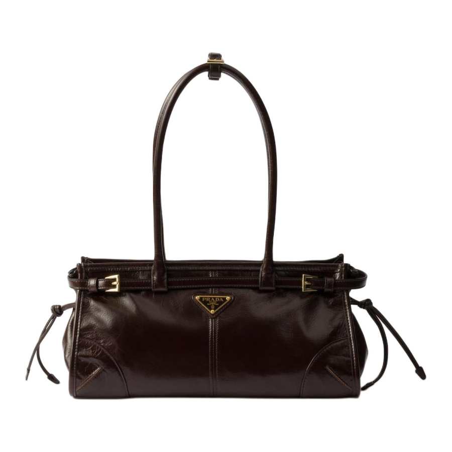 PRADA Bonnie Leather Long Handle Bag, Shoulder Bag Medium Women's Dark Brown