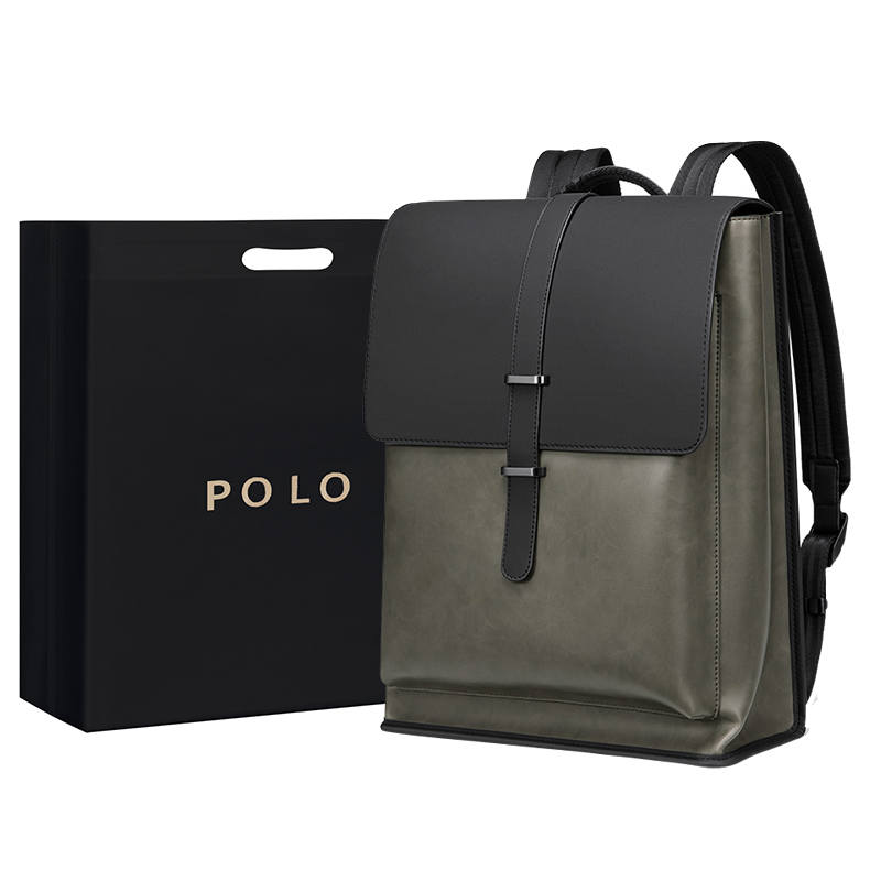 POLO Synthetic Leather Backpack Large Men's Gray Green