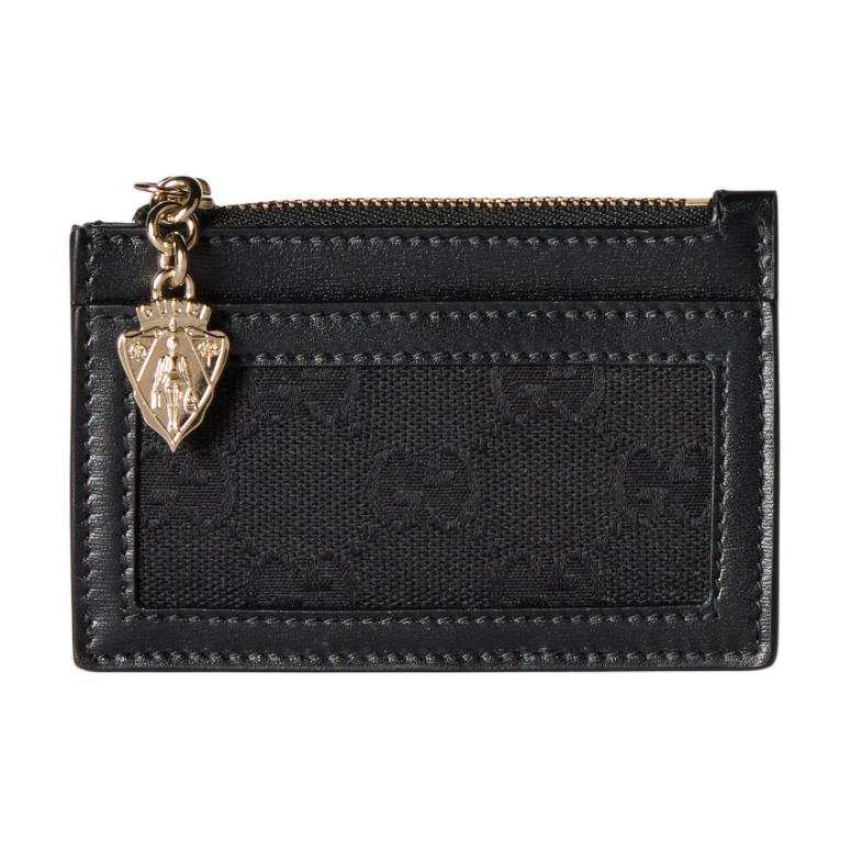 GUCCI Canvas With Leather Trim Card Holder Regular Women's Black