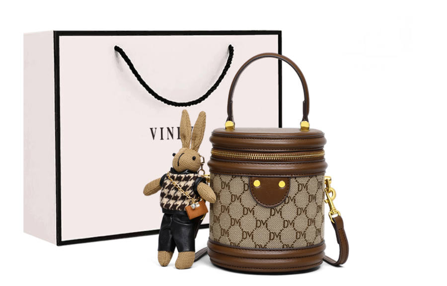 VINEY Fabric Handbag, Crossbody, One Shoulder, Bucket Bag Small Women's Coffee