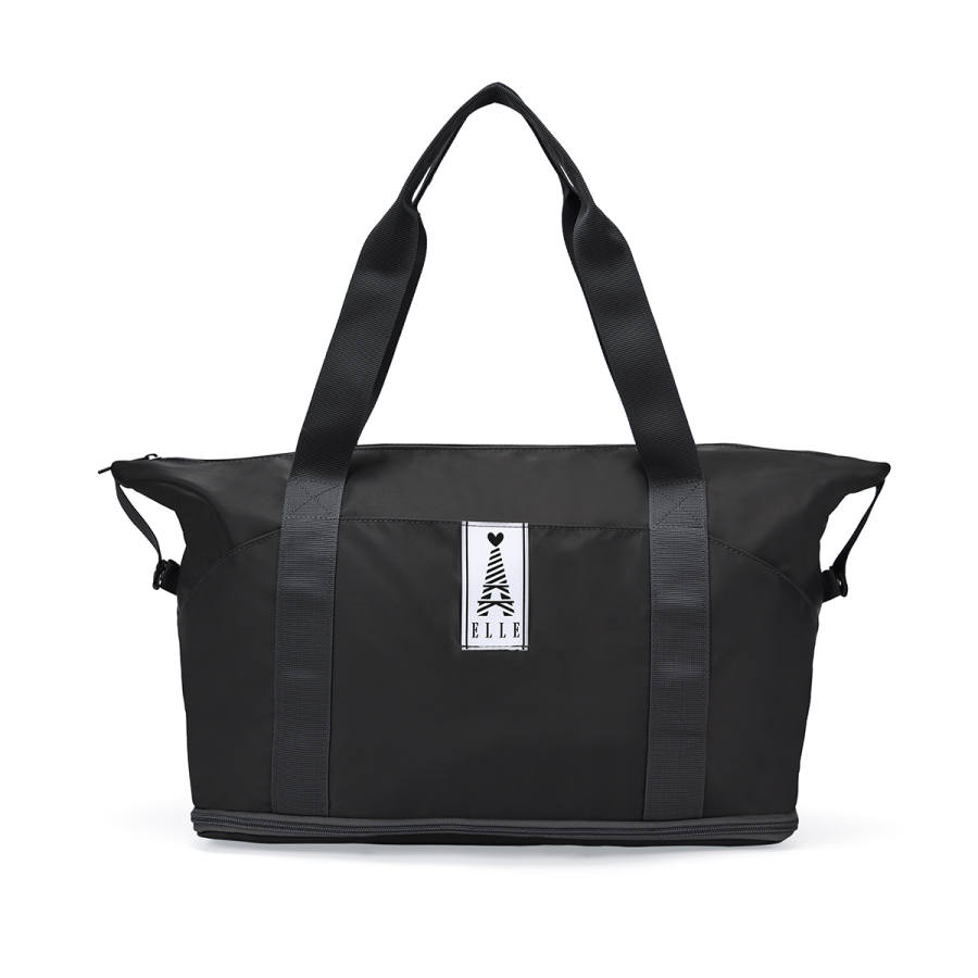 ELLE Nylon Travel Bag Unisex Black/Gray/Pink