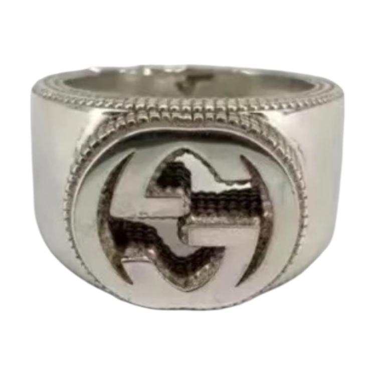GUCCI GUCCI Interlocking G Ring Textured Emblem