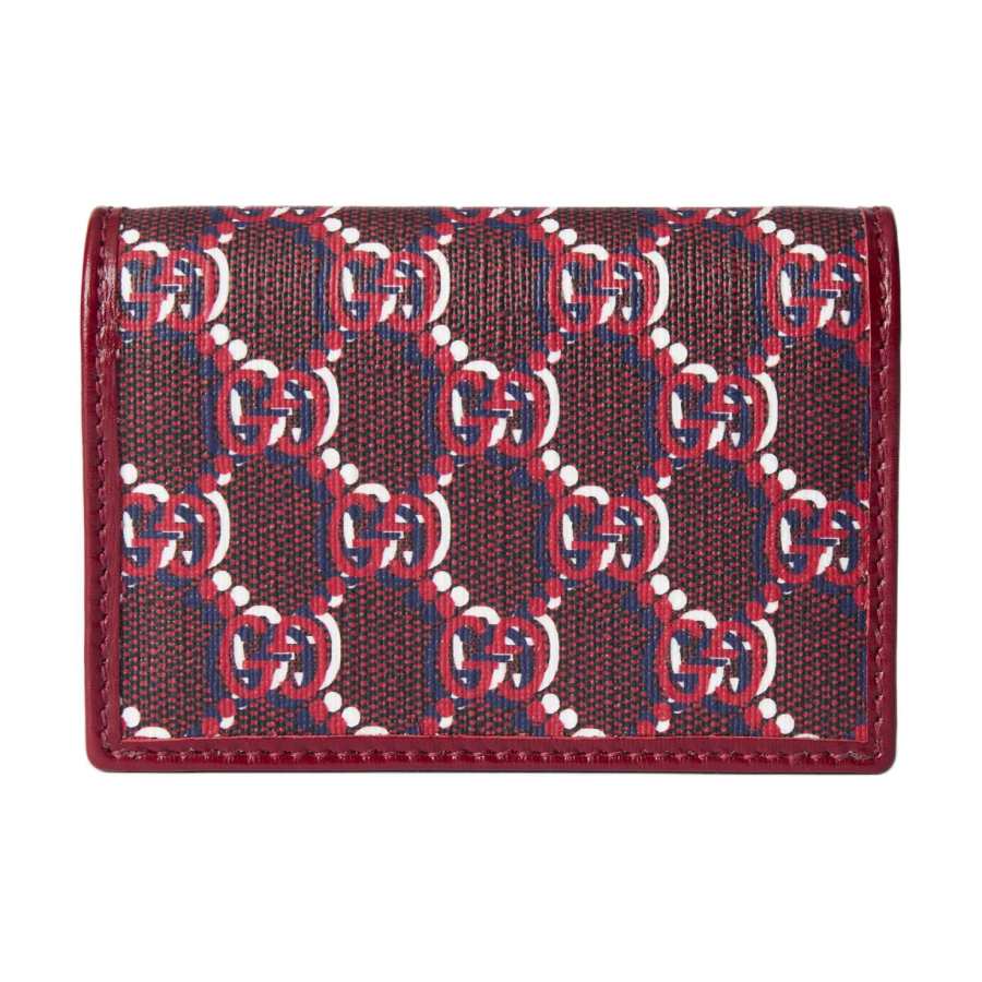 GUCCI Canvas With Leather Trim Card Holder, Wallet Regular Women's Red