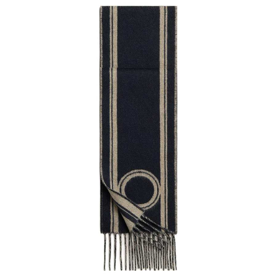 HERMES Cashmere Knit Scarves Unisex Marine Blue/Beige