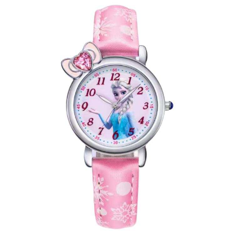 Disney Frozen Series Quartz Movement Leather Strap Watch Kids' Pink Watch Dial