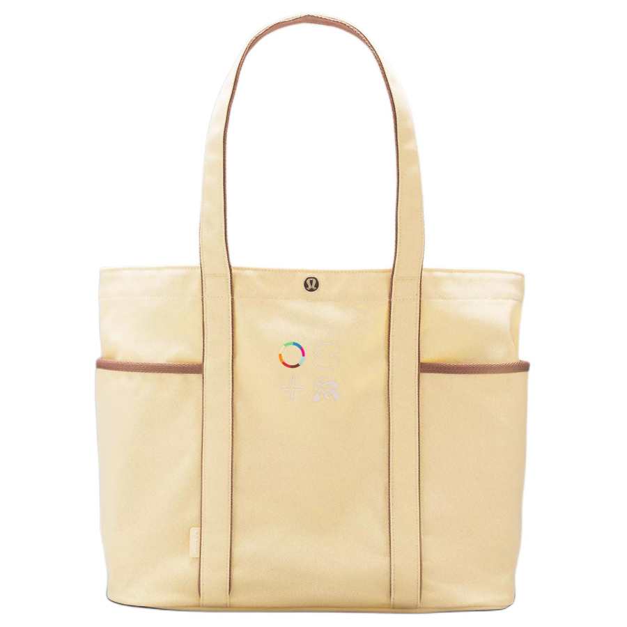Lululemon Daily Cotton Canvas One Shoulder Handbag Regular Unisex Swirl Yellow With Spain Oak