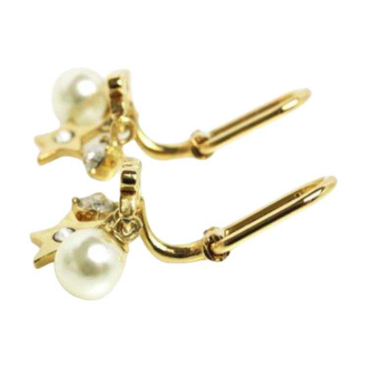 DIOR Resin Pearl Clip On Earrings Women's Gold