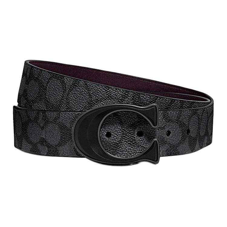 COACH Coated Canvas With Calfskin Leather Belts Men's Gray/Black Width 3.8cm