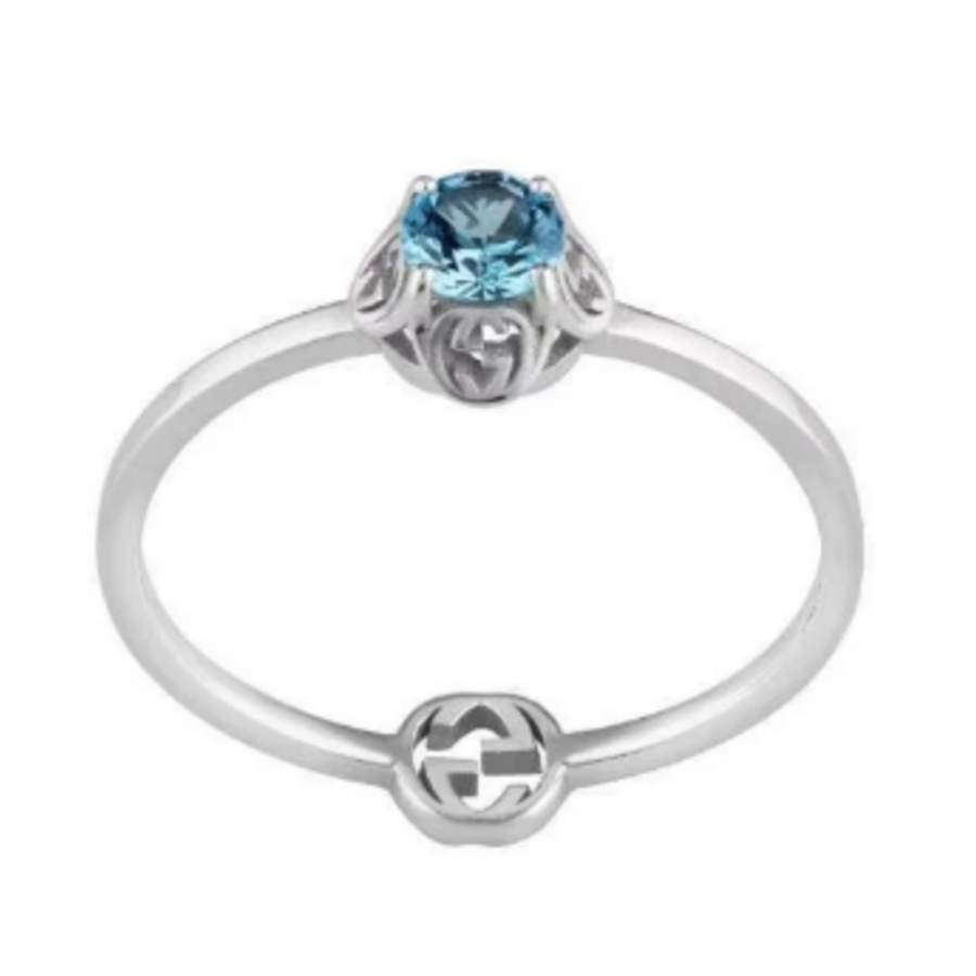 GUCCI 18K White Gold With Topaz Rings Women's