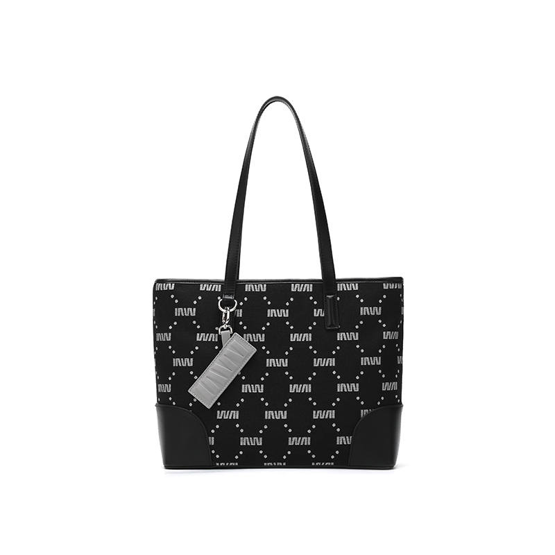 SEPTWOLVES Polyester Tote Bag, Shopping Bag, Handbag, Shoulder Bag Women's Black/White