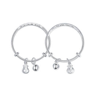 KADER 999 Fine Silver Material Bangles Kids' Silver White, Good Luck