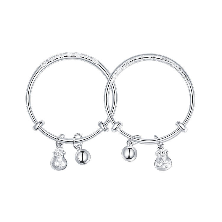 KADER KADER 999 Fine Silver Material Bangles Kids' Silver White, Good Luck