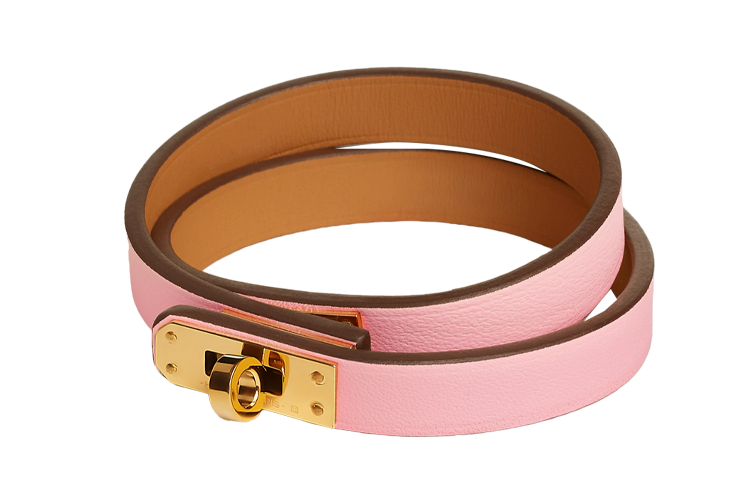 HERMES Leather, Gold Plated Bangles Women's Cherry Blossom Pink