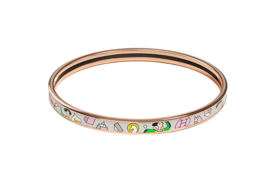 HERMES Enamel, Rose Gold Plated Metal Bangles Unisex Rose Gold